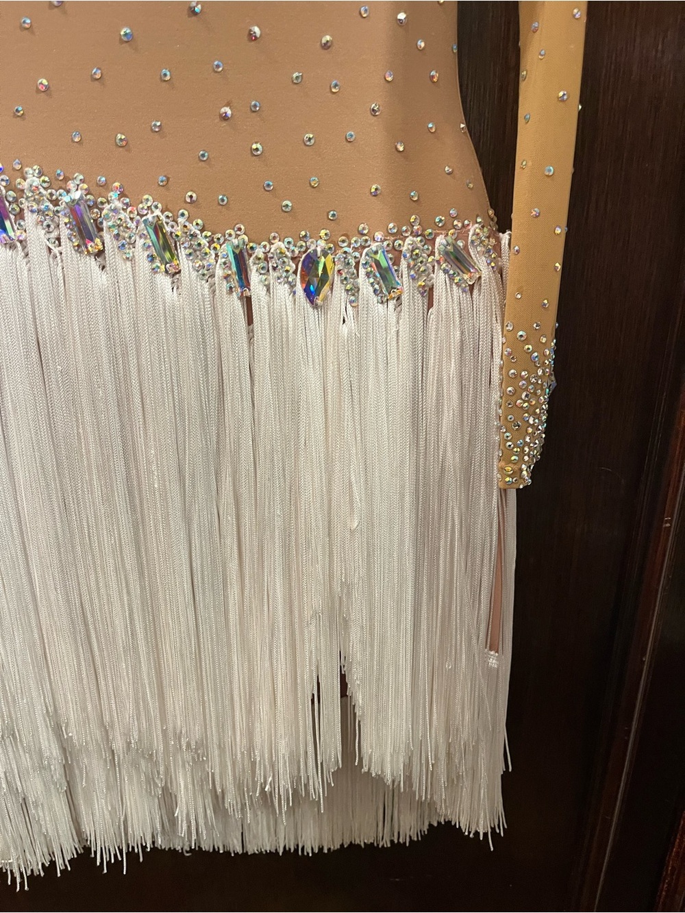 Tan Long-Sleeve Fringe Dance Dress with Crystal Accents - Picture 4 of 8